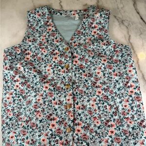 D&Co Womens XL Sleeveless Blue Floral Quilted Insulated Vest Cottagecore